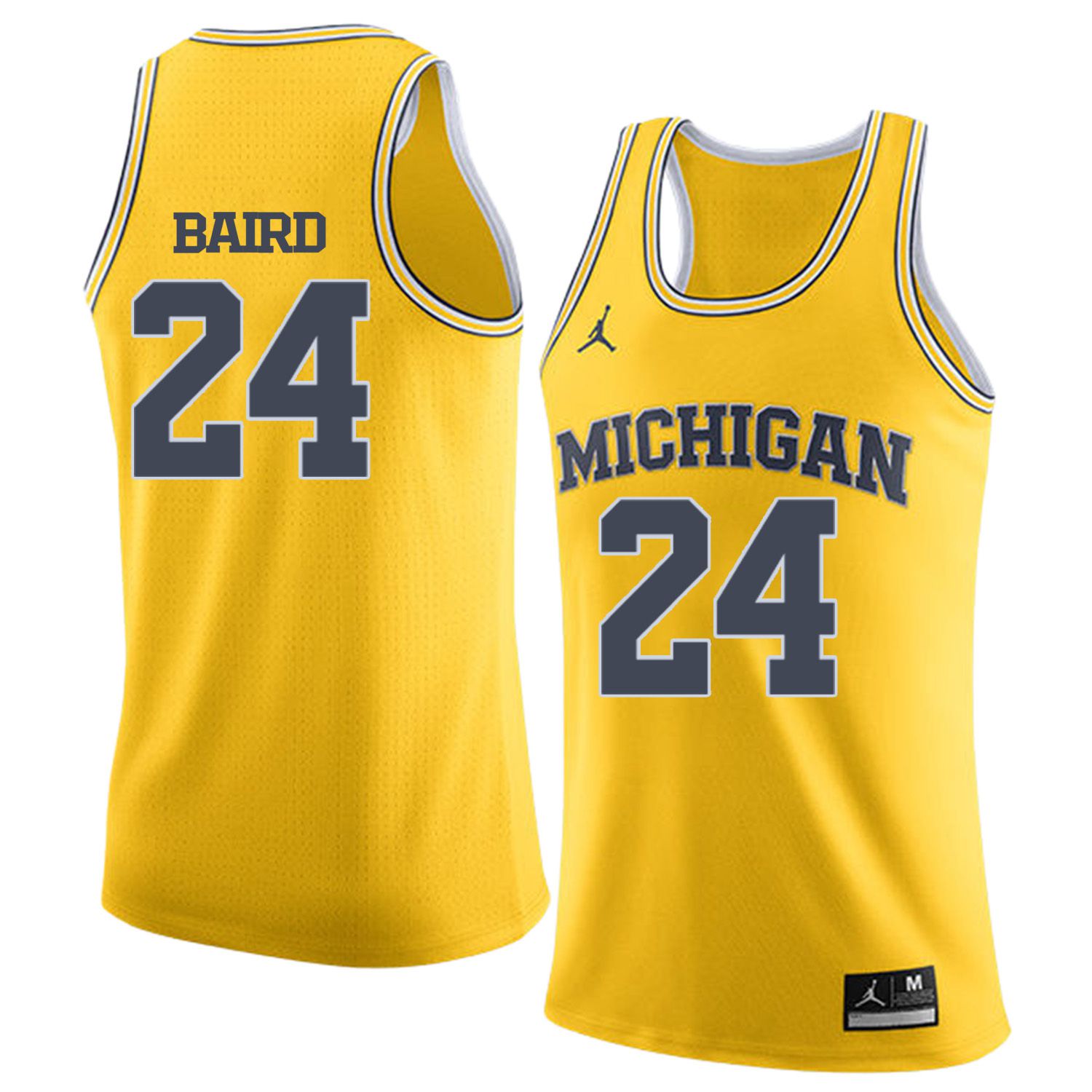 Men Jordan University of Michigan Basketball Yellow #24 Baird Customized NCAA Jerseys